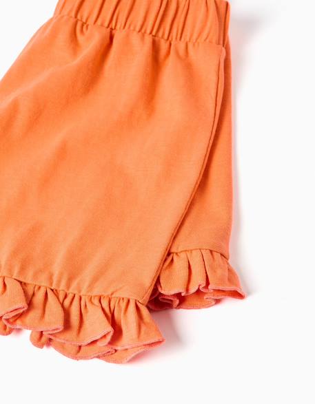 Short en coton avec taille élastique et volants Orange sombre 4 - vertbaudet enfant 