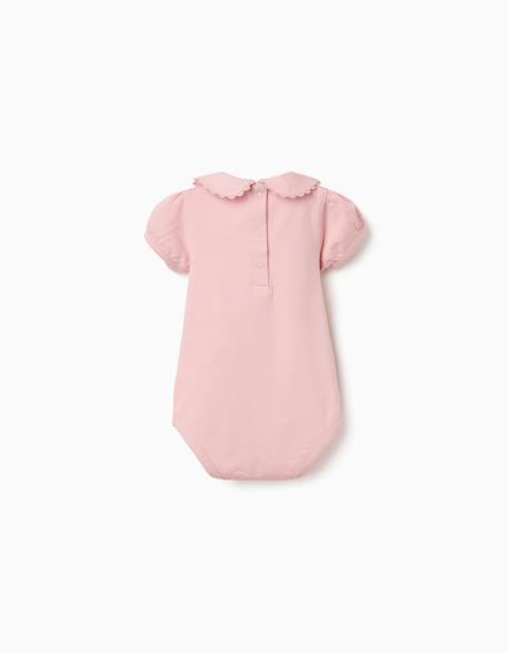 Body en coton avec col claudine Blanc+Rose clair 6 - vertbaudet enfant 