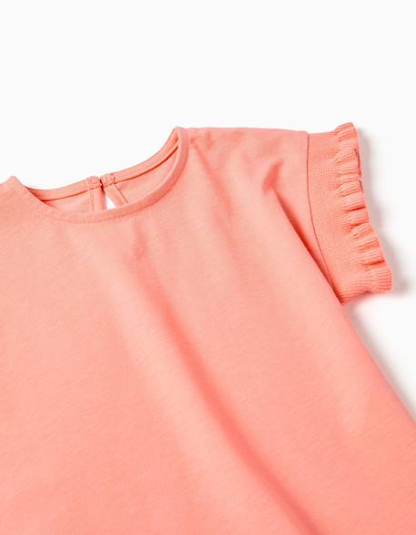 T-shirt en coton avec manches à volants Blanc+Corail clair 6 - vertbaudet enfant 