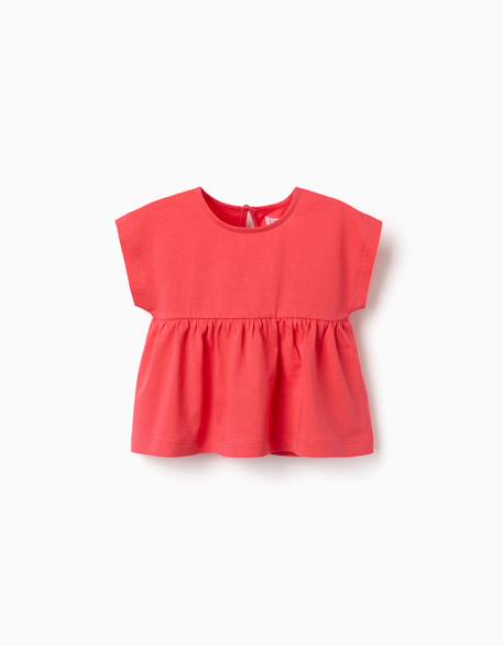 T-shirt en coton avec ourlet à volants Blanc+Rose 4 - vertbaudet enfant 