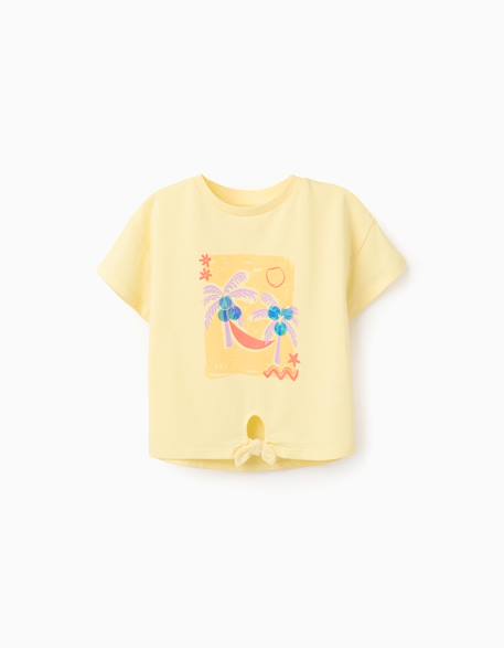 T-shirt en coton avec imprimé palmiers et paillettes Jaune clair 1 - vertbaudet enfant 