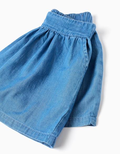 Short en jean avec taille élastique et poches Bleu clair 4 - vertbaudet enfant 