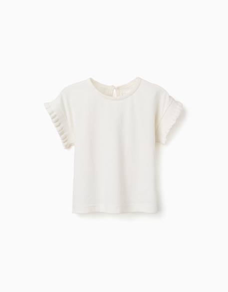 T-shirt en coton avec manches à volants Blanc+Corail clair 1 - vertbaudet enfant 