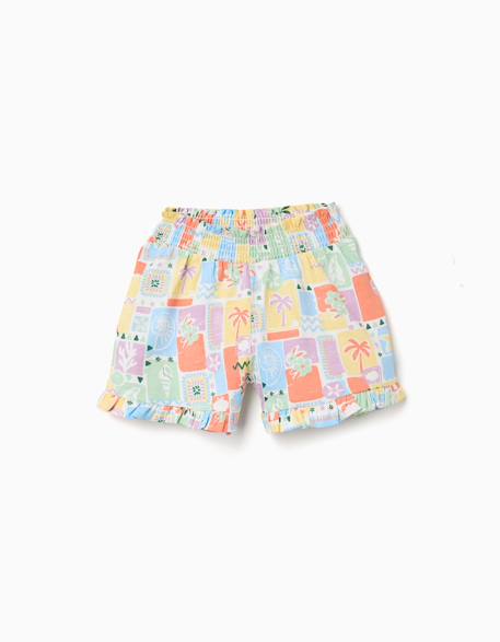 Fille-Short en coton avec imprimé coloré et volants