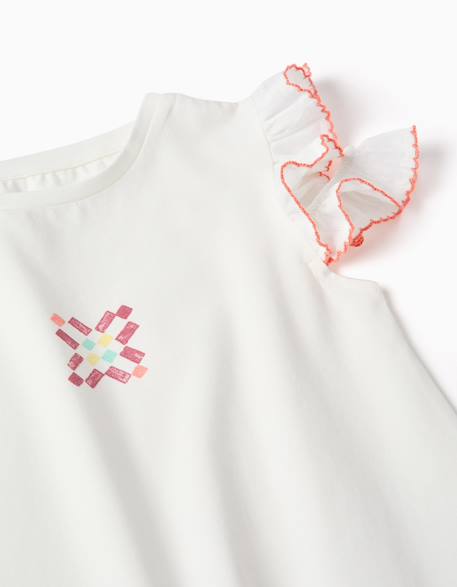 T-shirt en coton avec imprimé mosaïque et manches à volants Blanc 3 - vertbaudet enfant 