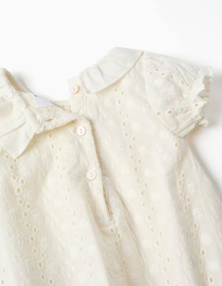 Barboteuse en coton avec broderie anglaise Blanc 3 - vertbaudet enfant 