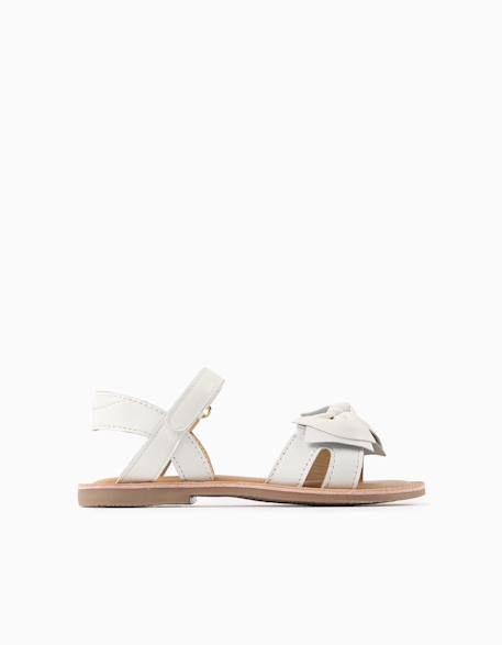 Sandales en cuir avec nœud décoratif Blanc+Rose clair 1 - vertbaudet enfant 