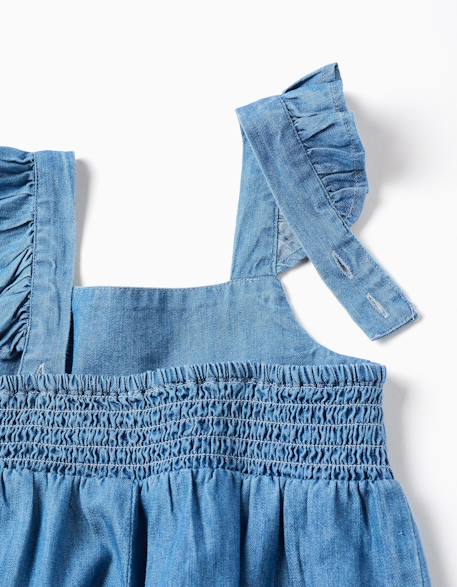 Combishort en jean à jambe large avec bretelles volantées Bleu clair 3 - vertbaudet enfant 