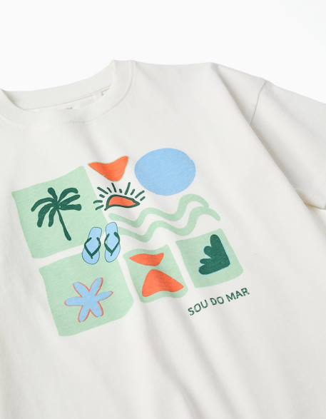 Ensemble t-shirt et short en coton avec imprimé Blanc+Orange sombre 3 - vertbaudet enfant 