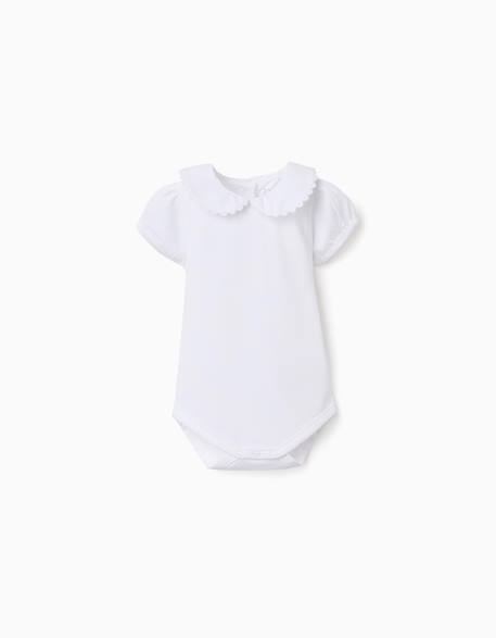 Body en coton avec col claudine Blanc+Rose clair 1 - vertbaudet enfant 