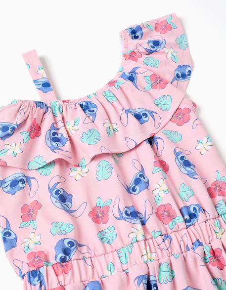 Combishort en coton avec motif stitch et volants Rose clair 3 - vertbaudet enfant 