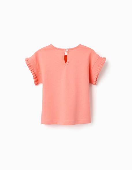 T-shirt en coton avec manches à volants Blanc+Corail clair 5 - vertbaudet enfant 