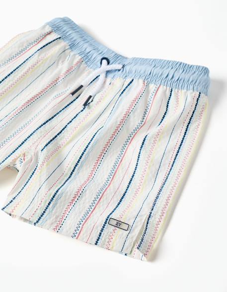 Short de bain à rayures ethniques b&s Bleu clair 3 - vertbaudet enfant 