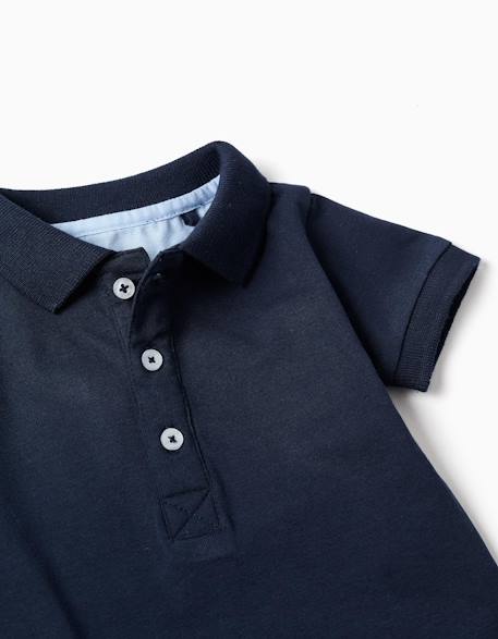 Body polo en coton à manches courtes Blanc+Bleu foncé 7 - vertbaudet enfant 
