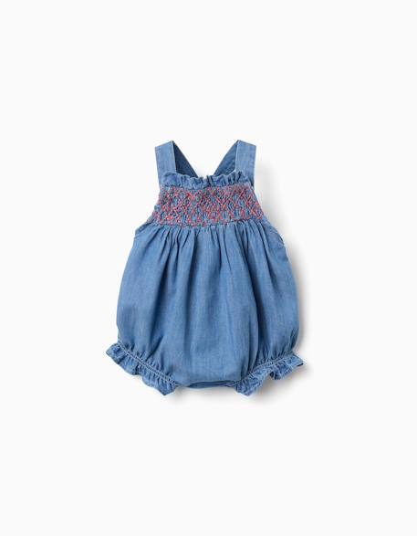 Barboteuse en jean avec broderie et volants Bleu 1 - vertbaudet enfant 