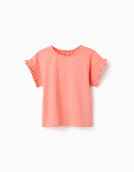 T-shirt en coton avec manches à volants Blanc+Corail clair 4 - vertbaudet enfant 