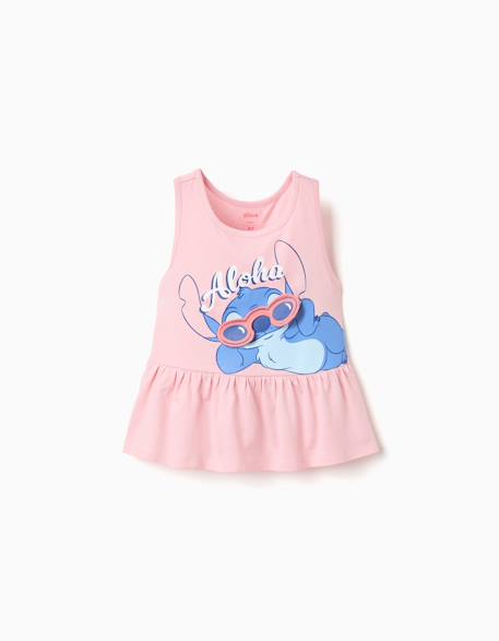 Débardeur en coton avec imprimé stitch Rose clair 2 - vertbaudet enfant 