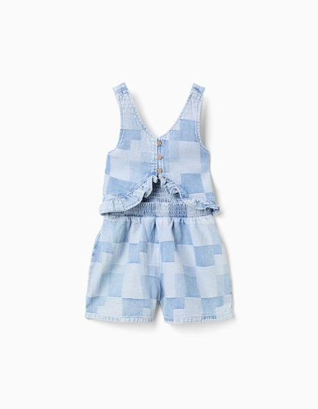 Combishort en jean à carreaux et volants Bleu clair 1 - vertbaudet enfant 