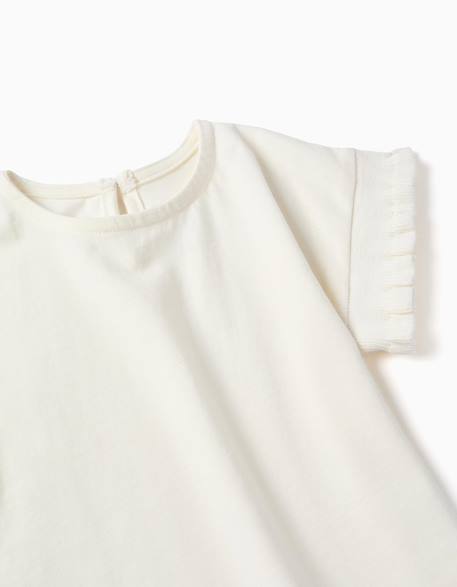 T-shirt en coton avec manches à volants Blanc+Corail clair 3 - vertbaudet enfant 