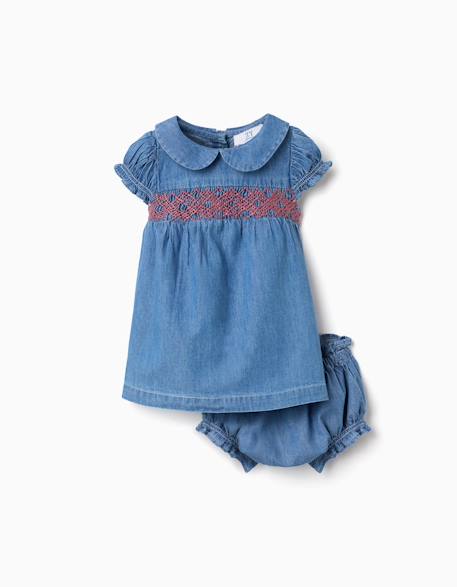Bébé-Robe en jean avec broderie et volants
