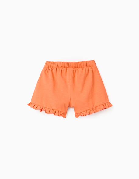 Short en coton avec taille élastique et volants Orange sombre 3 - vertbaudet enfant 
