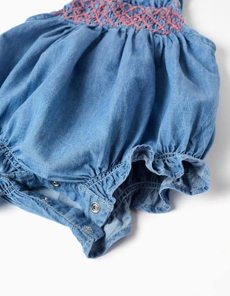 Barboteuse en jean avec broderie et volants Bleu 4 - vertbaudet enfant 