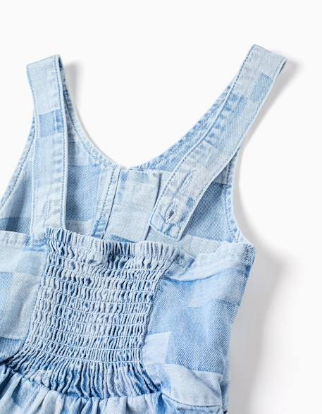 Combishort en jean à carreaux et volants Bleu clair 4 - vertbaudet enfant 