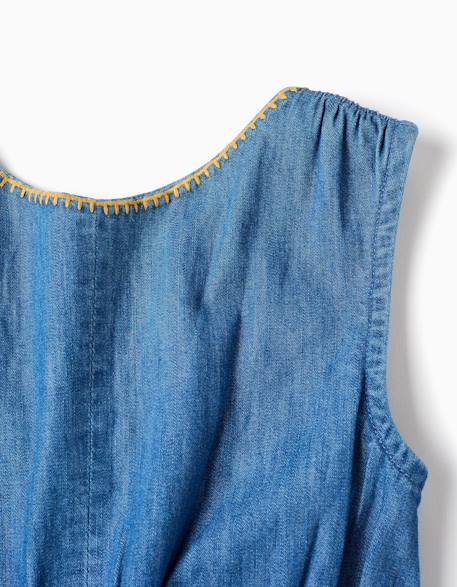 Combishort en jean avec taille élastiquée et découpe Bleu 4 - vertbaudet enfant 