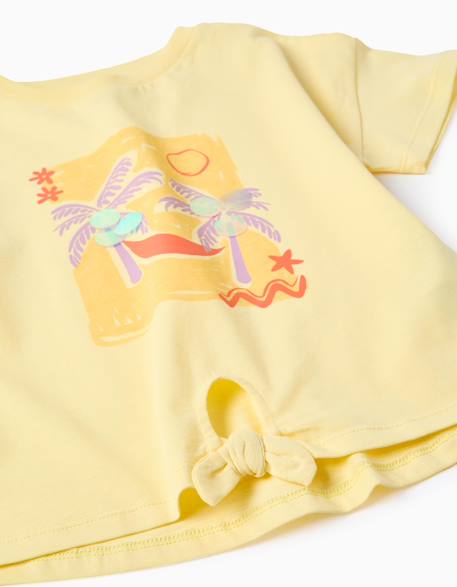 T-shirt en coton avec imprimé palmiers et paillettes Jaune clair 3 - vertbaudet enfant 