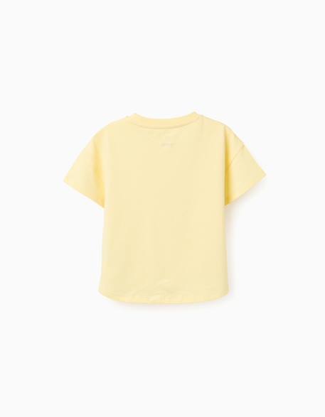 T-shirt en coton avec imprimé palmiers et paillettes Jaune clair 2 - vertbaudet enfant 