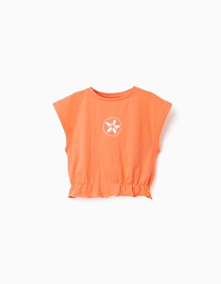 Fille-T-shirt en coton à imprimé floral et volants
