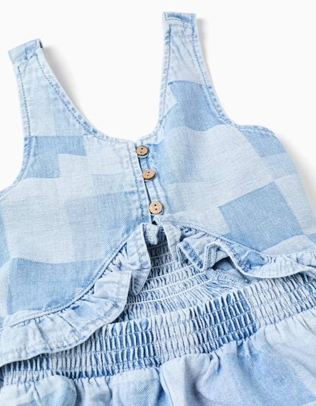 Combishort en jean à carreaux et volants Bleu clair 3 - vertbaudet enfant 