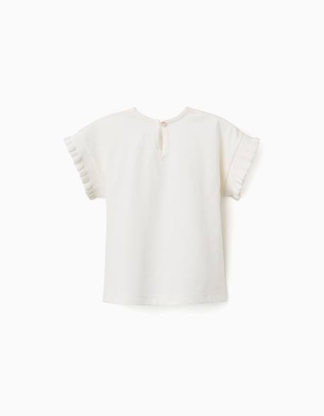T-shirt en coton avec manches à volants Blanc+Corail clair 2 - vertbaudet enfant 