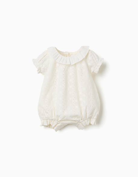 Bébé-Salopette, combinaison-Barboteuse en coton avec broderie anglaise