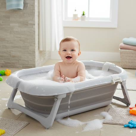 Baignoire bébé pliable et légère lucca Blanc et gris 2 - vertbaudet enfant 