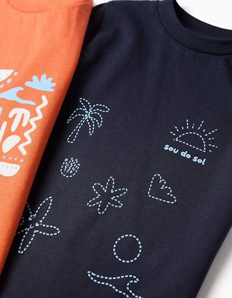 Lot de 2 t-shirts en coton avec imprimés d'été Bleu clair+Orange sombre 8 - vertbaudet enfant 