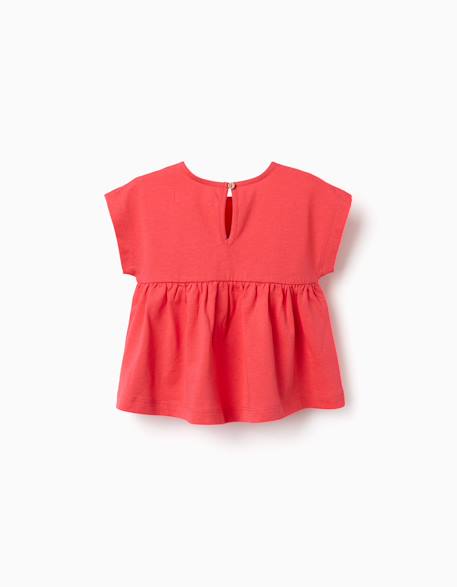 T-shirt en coton avec ourlet à volants Blanc+Rose 5 - vertbaudet enfant 