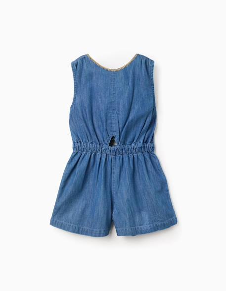 Fille-Salopette, combinaison-Combishort en jean avec taille élastiquée et découpe