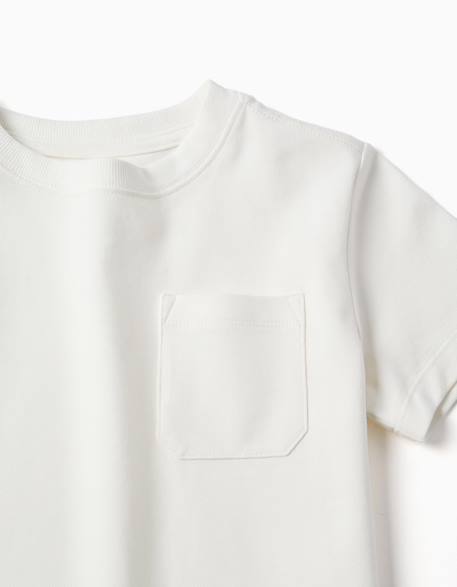 T-shirt en coton piqué avec poche Blanc+Vert clair 3 - vertbaudet enfant 