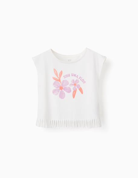 T-shirt en coton avec imprimé fleurs et franges Blanc 2 - vertbaudet enfant 