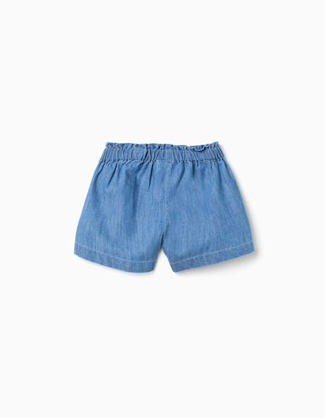 Short paperbag en jean avec nœud décoratif Bleu clair 2 - vertbaudet enfant 