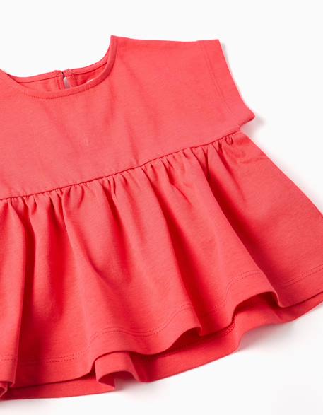 T-shirt en coton avec ourlet à volants Blanc+Rose 6 - vertbaudet enfant 