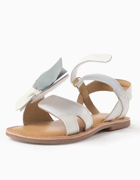 Sandales en cuir avec nœud décoratif Blanc+Rose clair 4 - vertbaudet enfant 