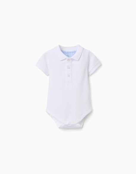 Body polo en coton à manches courtes Blanc+Bleu foncé 1 - vertbaudet enfant 
