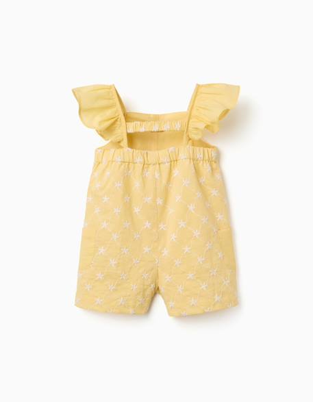 Combinaison courte en coton avec broderie et volants b&s Jaune clair 3 - vertbaudet enfant 
