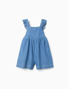 Combishort en jean à jambe large avec bretelles volantées  - vertbaudet enfant