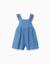 Combishort en jean à jambe large avec bretelles volantées Bleu clair 1 - vertbaudet enfant 