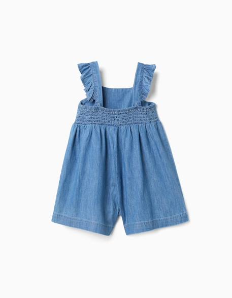 Combishort en jean à jambe large avec bretelles volantées Bleu clair 2 - vertbaudet enfant 