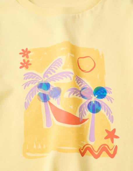 T-shirt en coton avec imprimé palmiers et paillettes Jaune clair 4 - vertbaudet enfant 