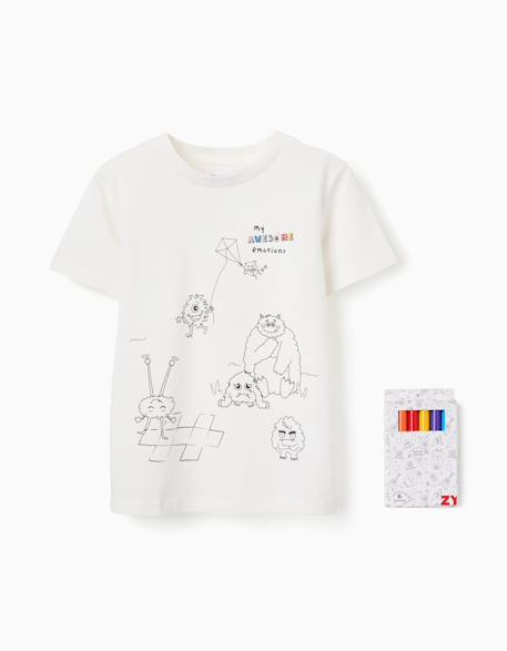 T-shirt en coton avec monstres des émotions à colorier Blanc 2 - vertbaudet enfant 